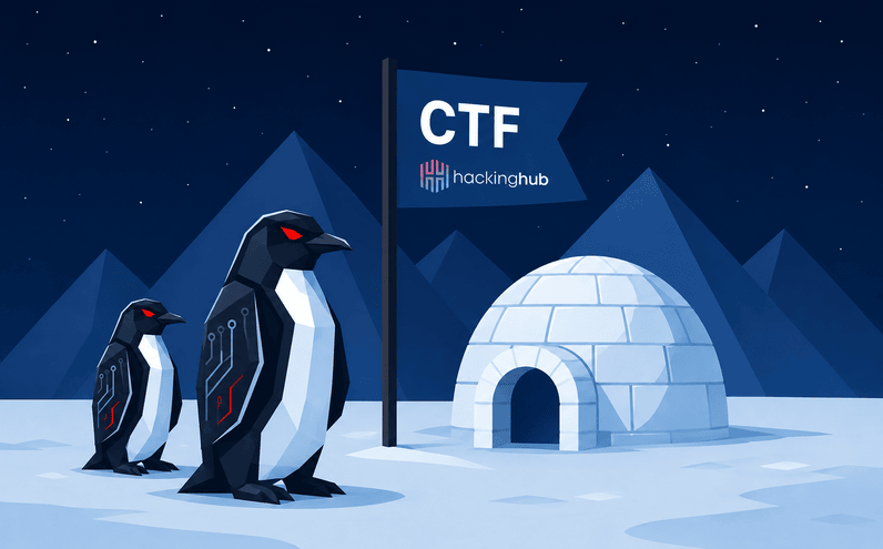 Antarctic CTF camp with an igloo, flag and prize chest